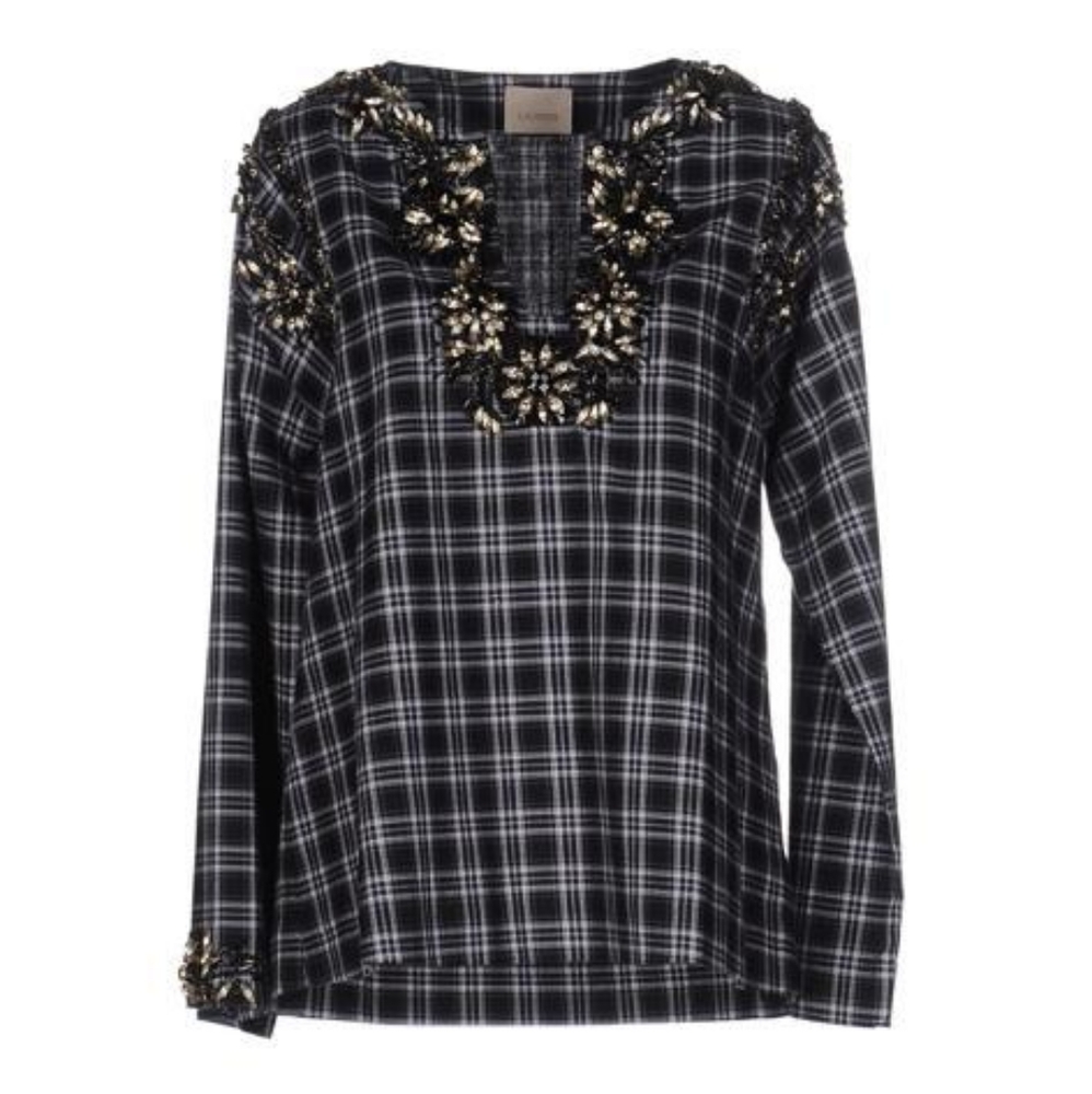 Steel gray check blouse